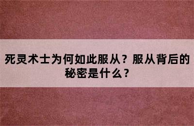 死灵术士为何如此服从？服从背后的秘密是什么？