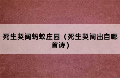 死生契阔蚂蚁庄园（死生契阔出自哪首诗）