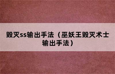 毁灭ss输出手法（巫妖王毁灭术士输出手法）