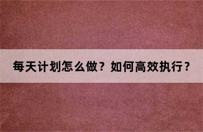 每天计划怎么做？如何高效执行？