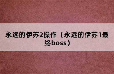 永远的伊苏2操作（永远的伊苏1最终boss）