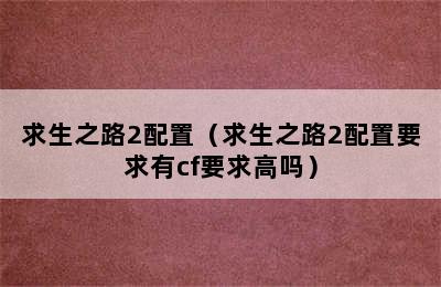 求生之路2配置（求生之路2配置要求有cf要求高吗）