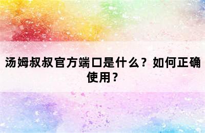 汤姆叔叔官方端口是什么？如何正确使用？