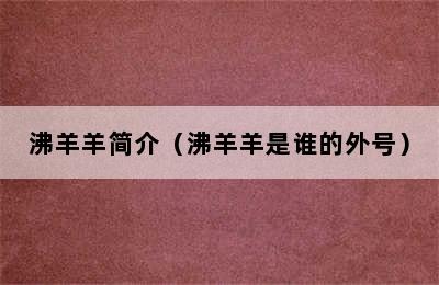 沸羊羊简介（沸羊羊是谁的外号）