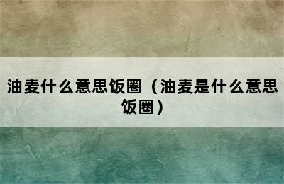 油麦什么意思饭圈（油麦是什么意思饭圈）