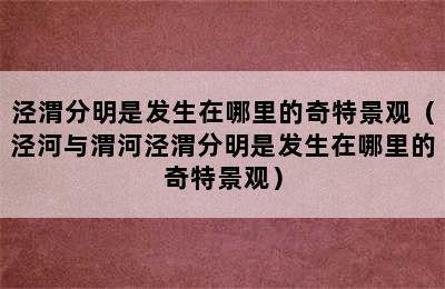 泾渭分明是发生在哪里的奇特景观（泾河与渭河泾渭分明是发生在哪里的奇特景观）