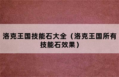 洛克王国技能石大全（洛克王国所有技能石效果）