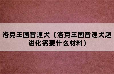 洛克王国音速犬（洛克王国音速犬超进化需要什么材料）