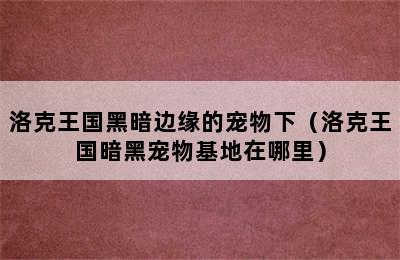 洛克王国黑暗边缘的宠物下（洛克王国暗黑宠物基地在哪里）