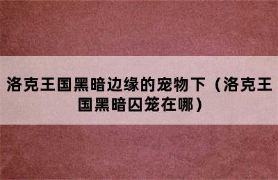 洛克王国黑暗边缘的宠物下（洛克王国黑暗囚笼在哪）