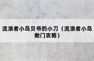 流浪者小岛贝爷的小刀（流浪者小岛舱门攻略）