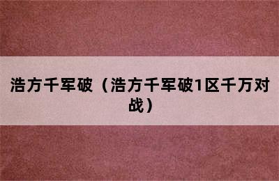 浩方千军破（浩方千军破1区千万对战）