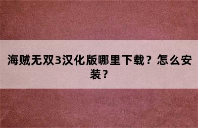 海贼无双3汉化版哪里下载？怎么安装？