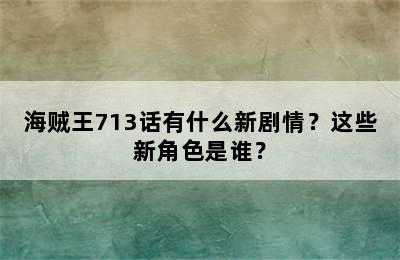 海贼王713话有什么新剧情？这些新角色是谁？