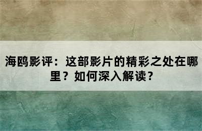 海鸥影评：这部影片的精彩之处在哪里？如何深入解读？