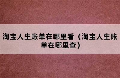 淘宝人生账单在哪里看（淘宝人生账单在哪里查）