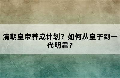 清朝皇帝养成计划？如何从皇子到一代明君？