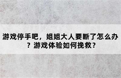 游戏停手吧，姐姐大人要断了怎么办？游戏体验如何挽救？