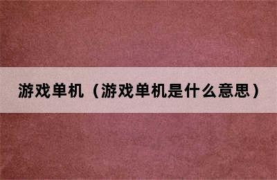 游戏单机（游戏单机是什么意思）