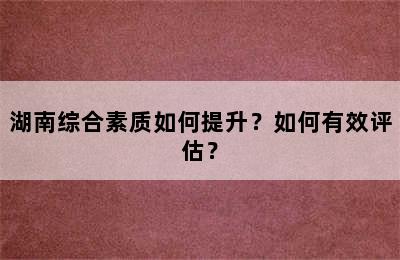 湖南综合素质如何提升？如何有效评估？