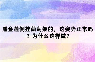 潘金莲倒挂葡萄架的，这姿势正常吗？为什么这样做？