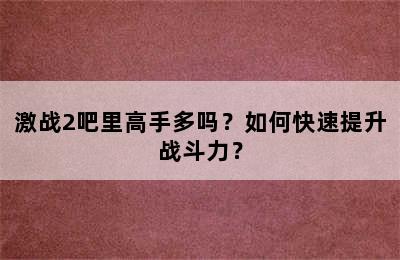 激战2吧里高手多吗？如何快速提升战斗力？