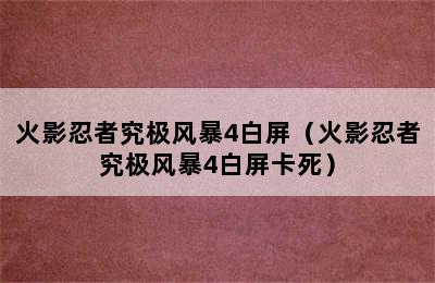 火影忍者究极风暴4白屏（火影忍者究极风暴4白屏卡死）