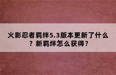 火影忍者羁绊5.3版本更新了什么？新羁绊怎么获得？