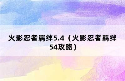 火影忍者羁绊5.4（火影忍者羁绊54攻略）