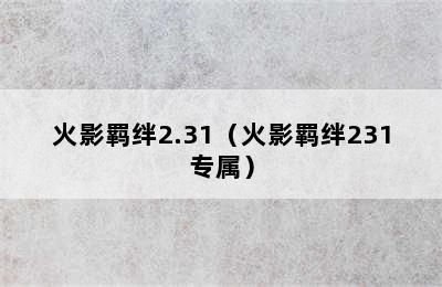 火影羁绊2.31（火影羁绊231专属）