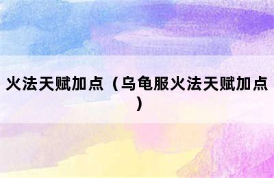 火法天赋加点（乌龟服火法天赋加点）