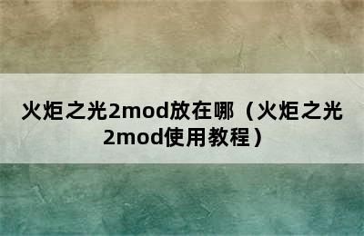 火炬之光2mod放在哪（火炬之光2mod使用教程）