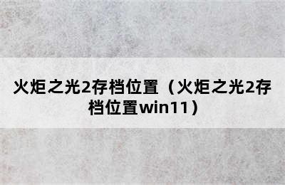 火炬之光2存档位置（火炬之光2存档位置win11）