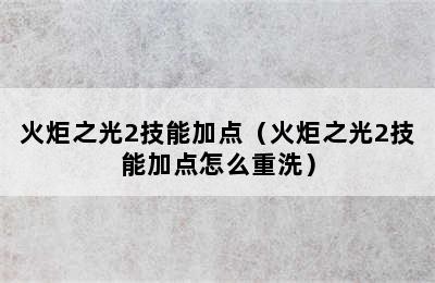 火炬之光2技能加点（火炬之光2技能加点怎么重洗）