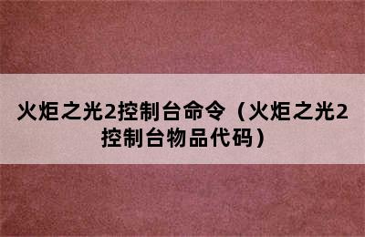 火炬之光2控制台命令（火炬之光2控制台物品代码）