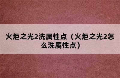 火炬之光2洗属性点（火炬之光2怎么洗属性点）