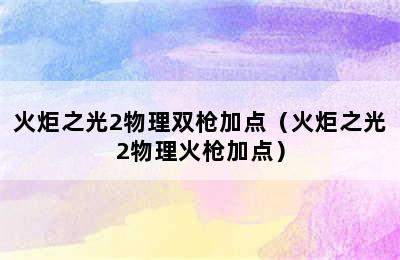 火炬之光2物理双枪加点（火炬之光2物理火枪加点）