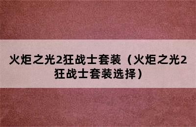 火炬之光2狂战士套装（火炬之光2狂战士套装选择）