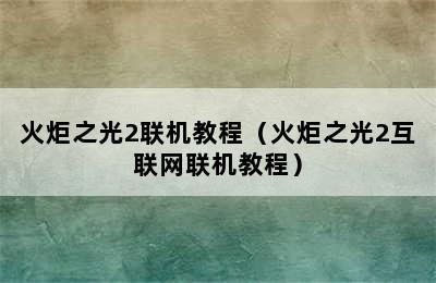 火炬之光2联机教程（火炬之光2互联网联机教程）