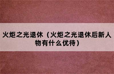 火炬之光退休（火炬之光退休后新人物有什么优待）