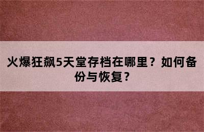 火爆狂飙5天堂存档在哪里？如何备份与恢复？