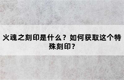 火魂之刻印是什么？如何获取这个特殊刻印？