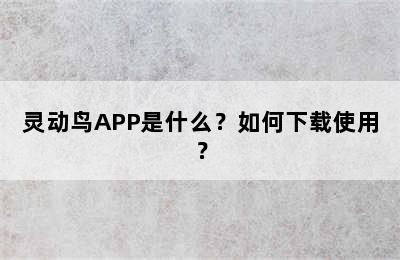 灵动鸟APP是什么？如何下载使用？