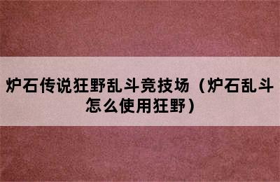 炉石传说狂野乱斗竞技场（炉石乱斗怎么使用狂野）