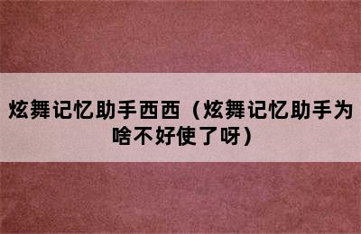 炫舞记忆助手西西（炫舞记忆助手为啥不好使了呀）