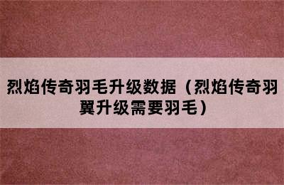 烈焰传奇羽毛升级数据（烈焰传奇羽翼升级需要羽毛）