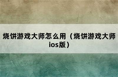 烧饼游戏大师怎么用（烧饼游戏大师ios版）