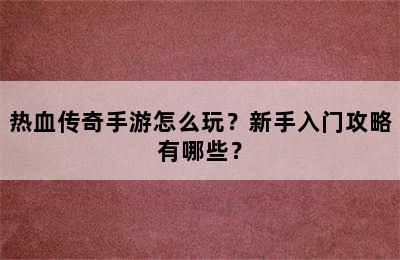 热血传奇手游怎么玩？新手入门攻略有哪些？