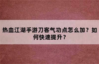 热血江湖手游刀客气功点怎么加？如何快速提升？