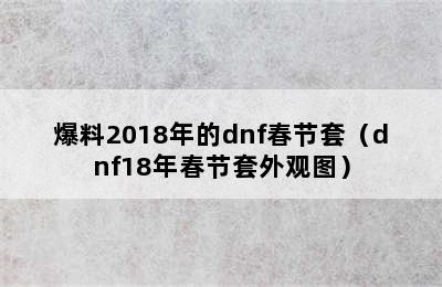 爆料2018年的dnf春节套（dnf18年春节套外观图）